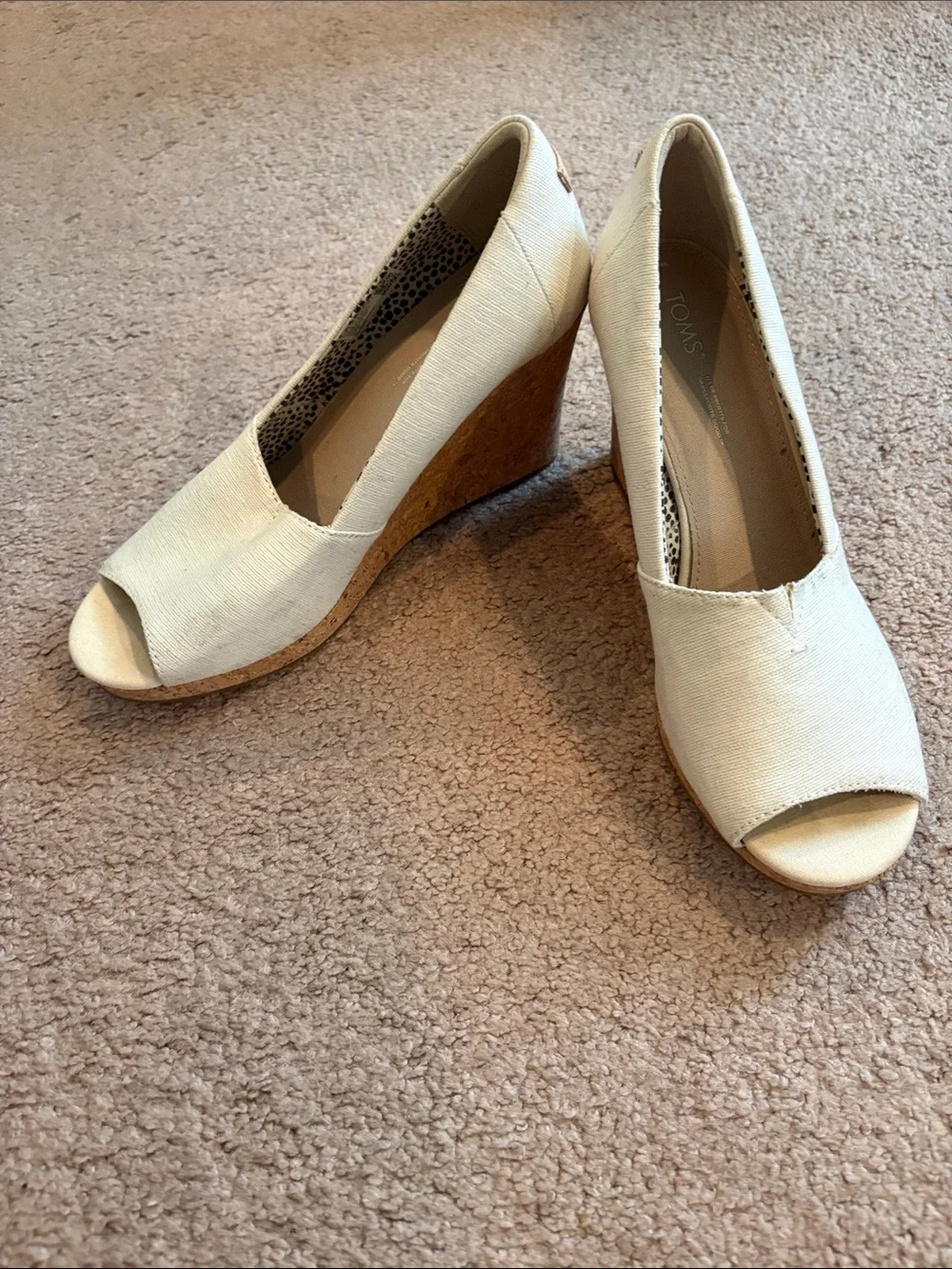 TOMS Cream Open-Toe Canvas Wedges